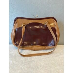 Borsettificio Vintage Italian Shoulder Bag Two Tone Tan Brown Kiss Lock